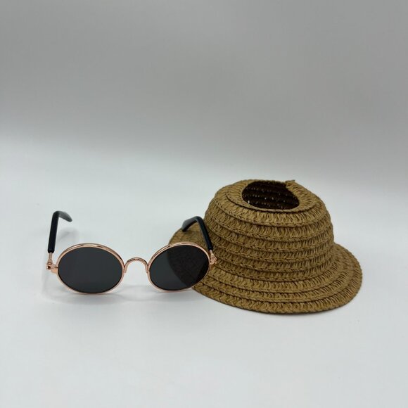 2 Pcs Plush Accessories: Knitted Hats, Glasses, Summer Vacation Outfits - Picture 6 of 6